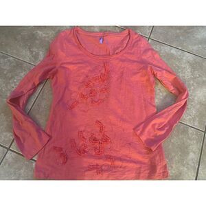 Kiara L Embellished Coral Cotton Tee Blouse Coral Pink